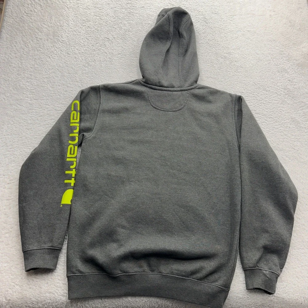 Carhartt Mens Loose Fit Hoodie Gray Neon Yellow Sleeve Logo TS0288-M Small